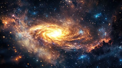 Fototapeta premium Spiral galaxy with bright central core in vast universe