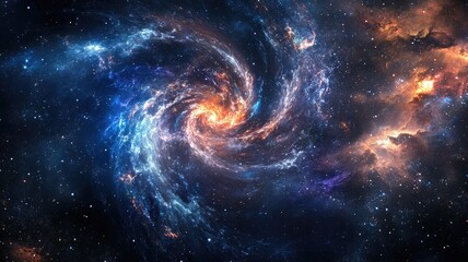 Bright, colorful spiral galaxy in vast universe