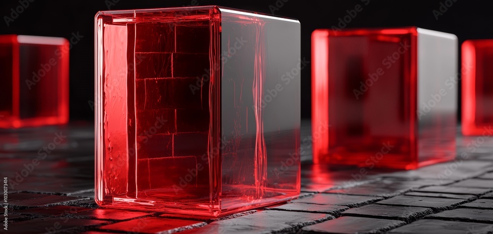Poster a conceptual image of data breach protection, showing glowing shields rising from the ground to bloc