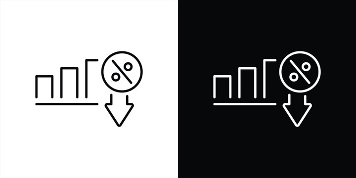 percentage arrow down icon set. percentage growth down arrow icon. vector illustration