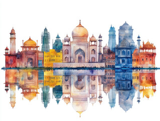 Obraz premium Vibrant illustration of the Taj Mahal with colorful domes 