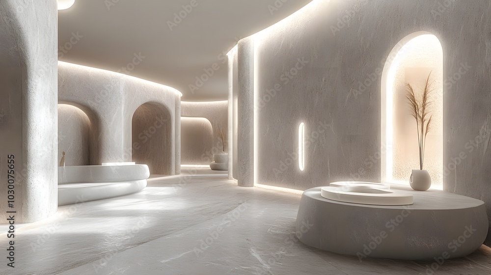 Poster 47. **a calming abstract space with gentle textures enhancing the product is presence.