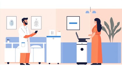 A mobile robot assisting with patient transport in a hospital, smoothly moving patients between wards on a comfortable, automated platform