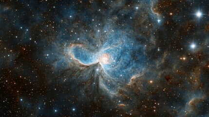 Obraz premium A vibrant nebula glows in the vastness of space, showcasing its intricate patterns of gas and dust against a backdrop of twinkling stars.