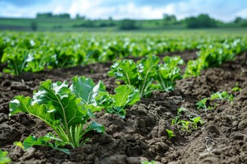 Sugar Beet Field, Turnips Crop, Rutabagas, Young Beets Leaves, Sugar Beet Agriculture Landscape