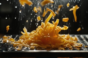 Orange Zest Falling onto a Grater with Water Droplets
