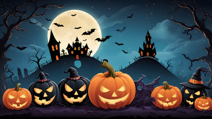 Fototapeta premium halloween background with pumpkins, ai generated
