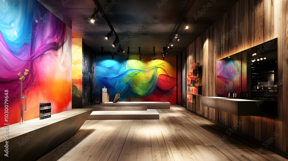 Poster 32. **a tranquil void filled with wisps of color that invite focus on the product is design.