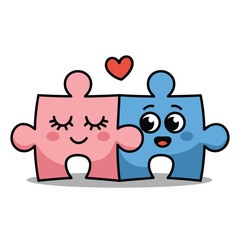 Cute Puzzle Pieces Couple with Heart Illustration