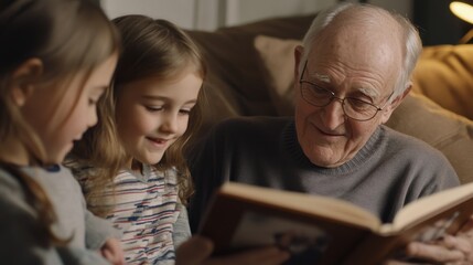 Elderly Man Sharing Memories with Young Children