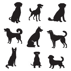 set of dogs on the white background. dog silhouettes. Vector EPS 10.	
