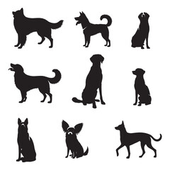set of dogs on the white background. dog silhouettes. Vector EPS 10.	
