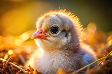 Obraz premium Mesmerizing macro shots capture a chick nestled in nature, revealing intricate feather patterns and sparkling eyes, bringing the beauty of wildlife to life.