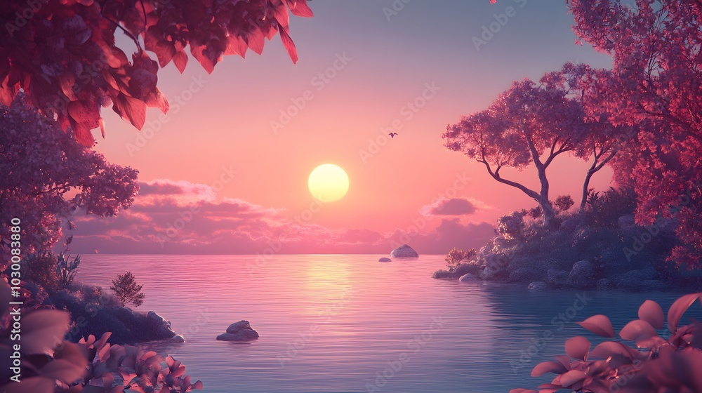 Poster 39. **a tranquil scene with a subtle gradient that beautifully frames the product is features.