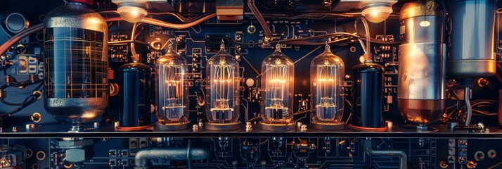 Vintage Vacuum Tube Amplifier, Retro Electrical Device, Analog Technology