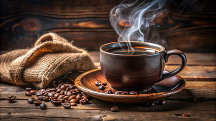 cup of coffee with beans