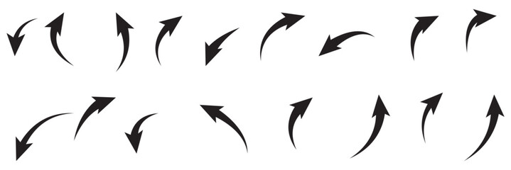 Flat style Curved Red Arrow icon collection isolated. different kinds of arrow symbol indicator. for your apps, websites projects