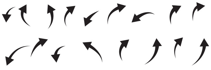 Black arrows set. Curved arrows. Arrow sign. Flat style icons.