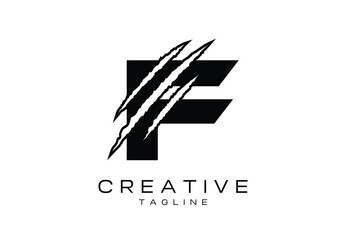 Initial Letter F and Claw, Scratch Logo Design Template - Vector