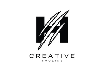 Initial Letter H and Claw, Scratch Logo Design Template - Vector