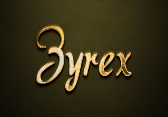 Old gold text effect of futuristic name Zyrex with 3D glossy style Mockup.