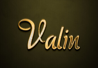 Old gold text effect of futuristic name Valin with 3D glossy style Mockup.