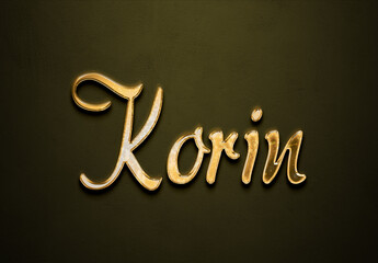 Old gold text effect of futuristic name Korin with 3D glossy style Mockup.