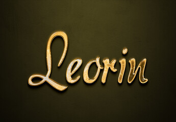 Old gold text effect of futuristic name Leorin with 3D glossy style Mockup.
