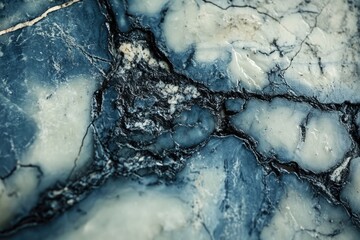 Fototapeta premium Close-up of a Blue and White Marble Surface with Cracks and Veins