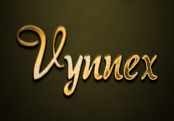 Old gold text effect of futuristic name Vynnex with 3D glossy style Mockup.