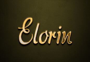 Old gold text effect of futuristic name Elorin with 3D glossy style Mockup.