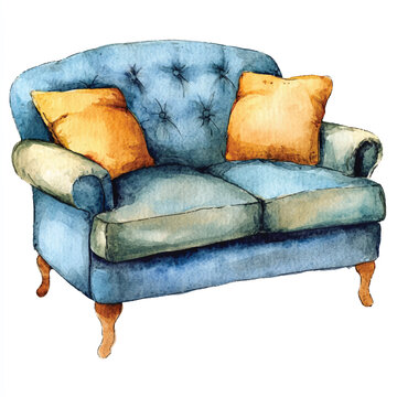 recommend clip art: Couch watercolor clipart illustration  (10)