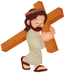 Jesus is carrying a cross 