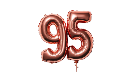 Number ninety five 95 balloon made of rose gold color On the White background....