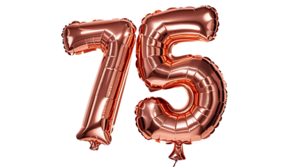 Number seventy five 75 balloon made of rose gold color On the White background.....
