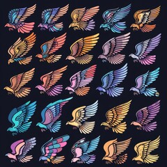 Naklejka premium Wings flat icon, angel wings emblem, bird feathers doodle sketched, pigeon sign, spirituality symbol
