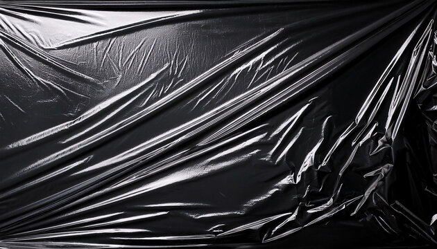 texture mati&egrave;re film plastique froiss&eacute; sur arri&egrave;re-plan noir