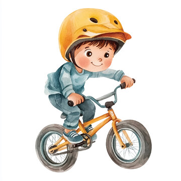 recommend clip art: cute boy playing bmx watercolor clipart illustration  (11)