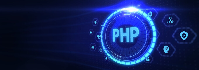 Business, Technology, Internet and network concept. PHP abbreviation. Modern technology concept. 3d illustration