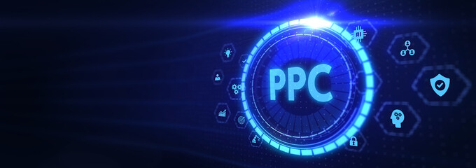 Business, Technology, Internet and network concept. PPC Pay per click payment. Technology digital marketing. 3d illustration