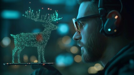 Digital Visualization of a Deer with a Man in Glasses