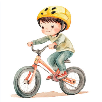 recommend clip art: cute boy playing bmx watercolor clipart illustration  (14)