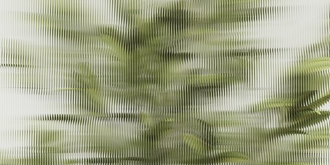 Minimalist 3D rendering of exotic foliage with ribbed glass for a nature-themed poster or wallpaper. Soft focus, detailed botanical design showing intricate texture and simple elegance.
