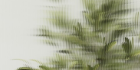 Minimalist 3D rendering of exotic foliage with ribbed glass for a nature-themed poster or wallpaper. Soft focus, detailed botanical design showing intricate texture and simple elegance.