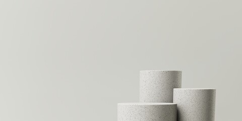 Premium podium, stand, showcase on pastel, light background with copy space. Mock up for the exhibitions, presentation of products, shoes - 3D, render. Composition of geometric object, cylinder.