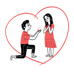 Silhouette of a romantic couple in love, holding hands, wearing wedding dress and suit, vector illustration for Valentine's Day card