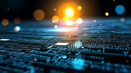 cybernetic futuristic digital background with gold bright light