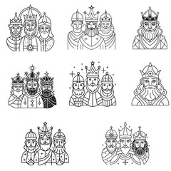 Reyes Magos Day line art vector 