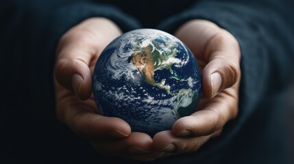 Caring Hands Holding the Earth   Responsibility for Our Global Environment