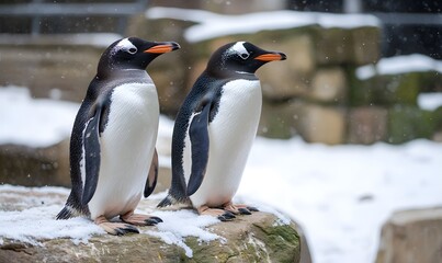 Obraz premium Gentoo penguin displayed at the zoo, Generative AI